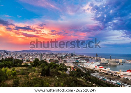 Panoramic view of Barcelona and port in Spain Panoramic view of Barcelona and port in Spain