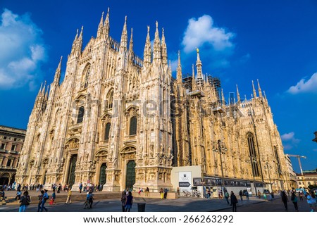 MILAN, ITALY - JULY 12, 2015: Famous Milan Cathedral, Duomo in a beautiful summer day on July 12, 2014 in Milan, Italy.