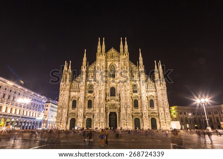 MILAN, ITALY - JULY 12, 2015: Famous Milan Cathedral, Duomo in a beautiful summer night on July 12, 2014 in Milan, Italy.