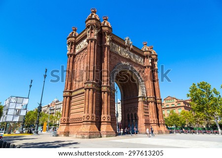 Triumph Arch of Barcelona in a summer day in Barcelona, Spain