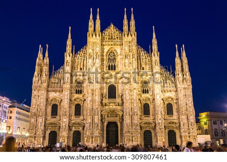 Famous Milan Cathedral, Duomo in a beautiful summer night in Milan, Italy.
