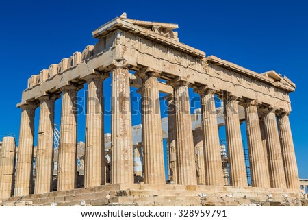 Parthenon temple on the Acropolis in a summer day in Athens, Greece
