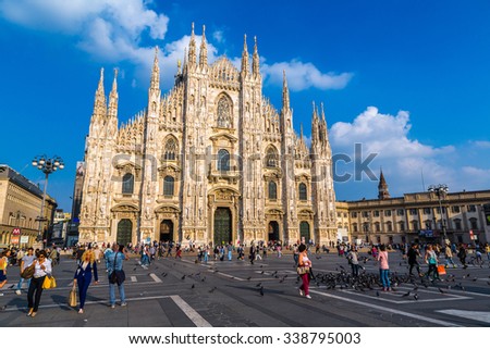 MILAN, ITALY - JULY 12, 2015: Famous Milan Cathedral, Duomo in a beautiful summer day on July 12, 2014 in Milan, Italy.