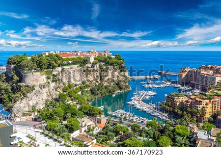 Panoramic view of prince\'s palace in Monte Carlo in a summer day, Monaco