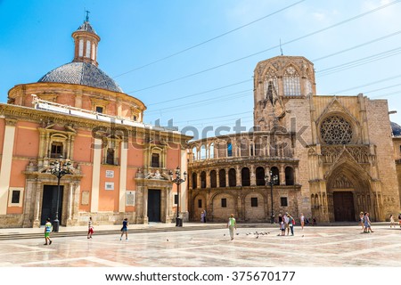 Square of Saint Mary\'s in Valencia in a summer day on, Spain