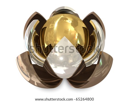 Bronze, silver and golden spheres isolated on white background