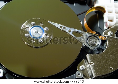 Inside of hard drive close up