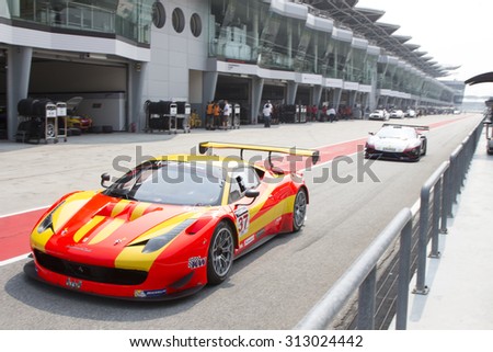 Sepang Malaysia September 4 2015 Italian Ferrari Car No 37 exits pit lane at Asian Festival of Speed Race Sepang Malaysia Sepang Malaysia September 4 2015 Italian Ferrari Car No 37 exits pit lane at Asian Festival of Speed Race Sepang Malaysia