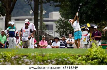 KUALA LUMPUR, MALAYSIA - OCTOBER 24: South korean Hee Won Han tees off on hole 17 on Day 3 of the Sime Darby LPGA Golf on October 24, 2010 in Kuala Lumpur, Malaysia