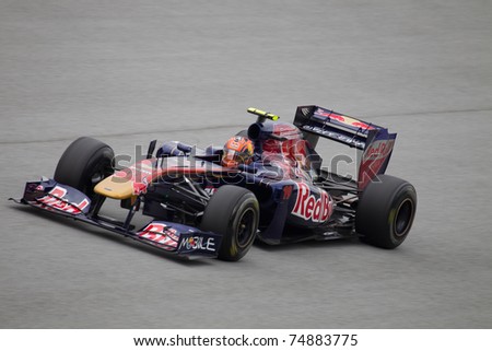 SEPANG, MALAYSIA - APRIL 8: Spanish Jaime Alguersuari of Toro Rosso at the back straight during Friday practice at Petronas Formula 1 Grand Prix on April 8, 2011 in Sepang, Malaysia