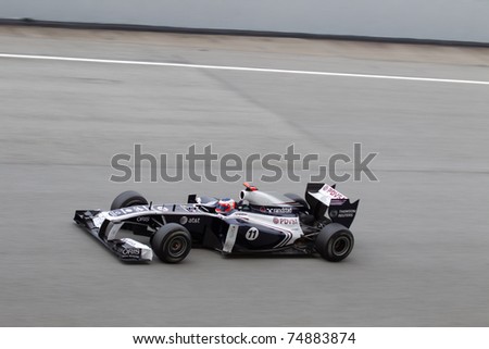 SEPANG, MALAYSIA - APRIL 8: Brazilian Rubens Barrichello of Team Williams at the back straight during Friday practice at the Petronas Formula 1 Grand Prix on April 8, 2011 in Sepang, Malaysia
