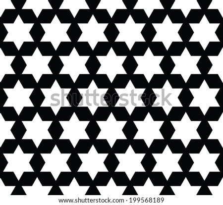 Black and White Diamond and Star Shape Fabric Background that is seamless and repeats