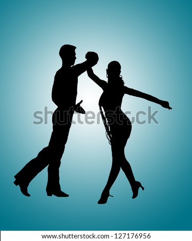 Silhouette of Couple of Young Adult Man and Woman Dancing Latin Ballroom Dance Rumba