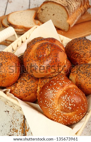 Bread Roll with Sesame Seed and Poppy Seed. Hard Roll. Kaiser Roll.