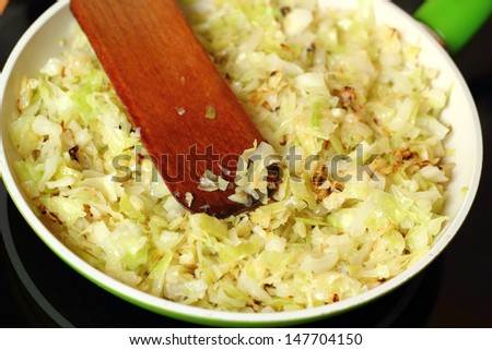 Fried Cabbage. Making. Frying.