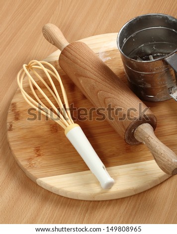 Cutting Board, Rolling Pin, Egg Whisk and Flour Sifter
