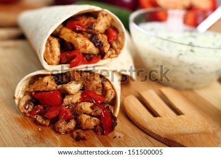 Making Tortilla With Chicken And Bell Pepper. Series.