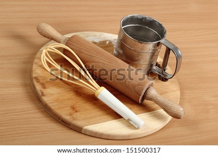Cutting Board, Rolling Pin, Flour Sifter, Egg Whisk