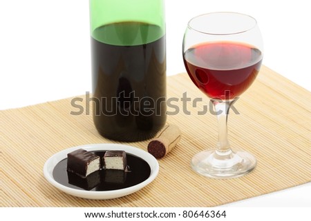 Red Wine and Chocolate Candy. Isolated with clipping path.