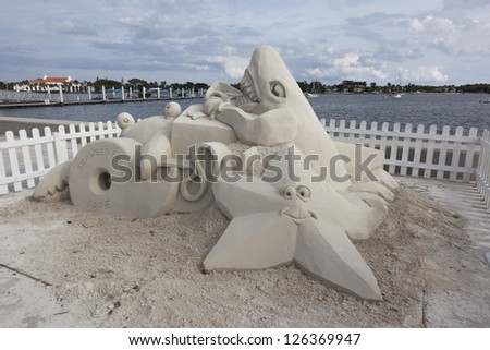 Sand sculpture at Sea Sun's Greeting in West Palm Beach, Florida.