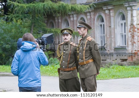 MOSCOW, RUSSIA - SEPTEMBER 9: Unidentified actors on the set of cinema film based on the works of Russian writer Kuprin September 9, 2012 in Moscow, Russia.
