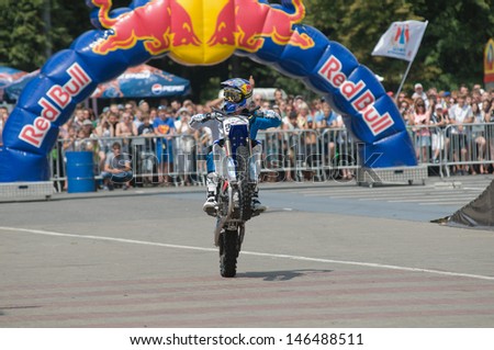 RUSSIA, MOSCOW-JULY 13: Leading motofristayler Russia Alexey Kolesnikov at the sports festival 
