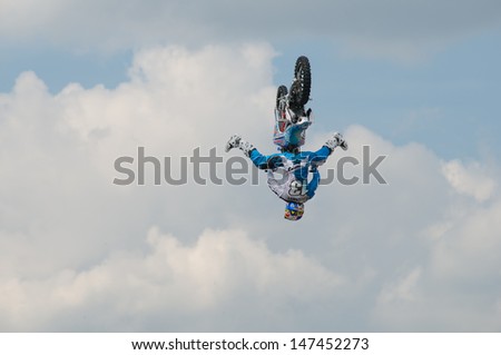RUSSIA, MOSCOW-JULY 13: Leading motofristayler Russia Alexey Kolesnikov at the sports festival 