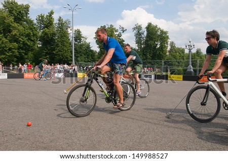 RUSSIA, MOSCOW-JULY 13: Unidentified athletes velopolo on the Sports festival \
