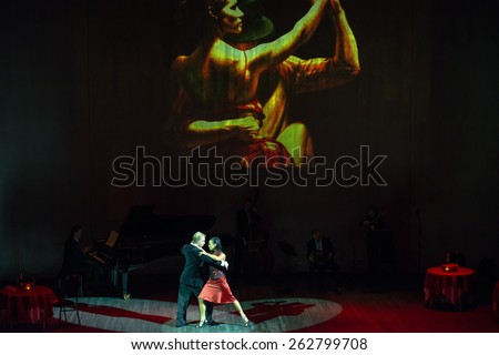 MOSCOW - FEBRUARY 27: Dancers in musical dance show Tango de Buenos Aires in the Chamber Hall of the Moscow House of Music on February 27, 2015 in Moscow, Russia.