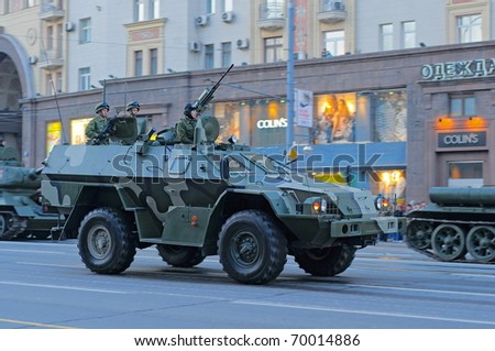 MOSCOW - MAY 6: Patrol car. Dress rehearsal of Military Parade on 65th anniversary of Victory in Great Patriotic War on May 6, 2010 on Red Square in Moscow, Russia