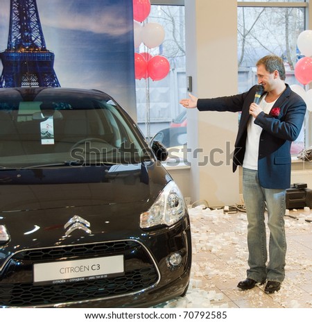 MOSCOW, RUSSIA - APRIL 17: The popular film actor Oscar Kuchera on 17 april 2010 leader on a presentation of the new car Citroen C3 Moscow, Citroen-Otradnoe.