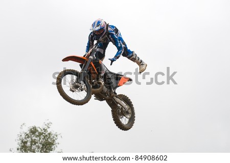 MOSCOW-SEPTEMBER 10:  unidentified sportsman at the Stage III Cup XSR-MOTO.RU Cross Country in Moscow, Sheremetyevo, route \