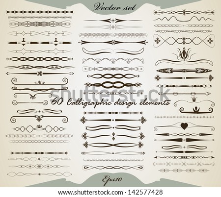 Vector set 60 Calligraphic vintage design elements Isolated page dividers and borders Vector set 60 Calligraphic vintage design elements Isolated page dividers and borders