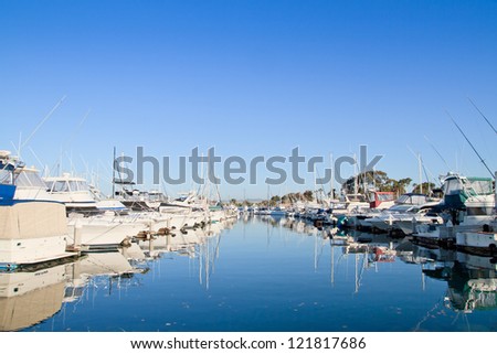 Marina with yachts and boats, logos and trademarks removed, San Diego, USA