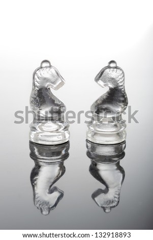 Two glass chess horses.