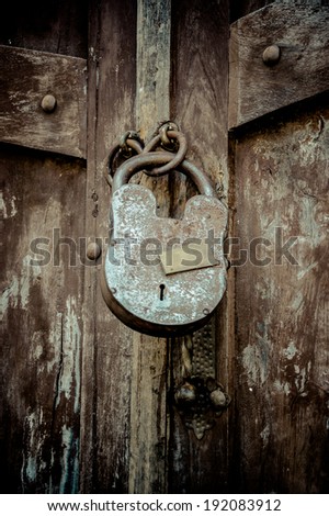 old lock with key hole on a wooden door