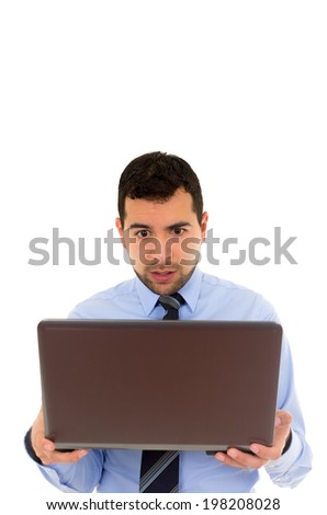 Oclose up of Man in a formal shirt with laptop