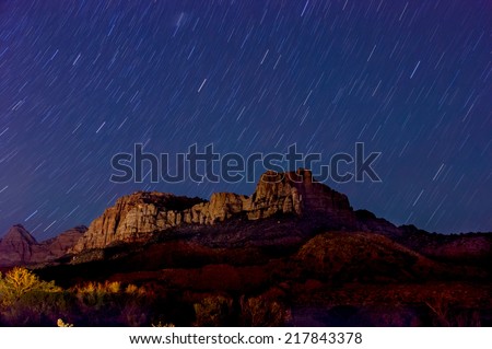 amazing stars night landscape over zion national park