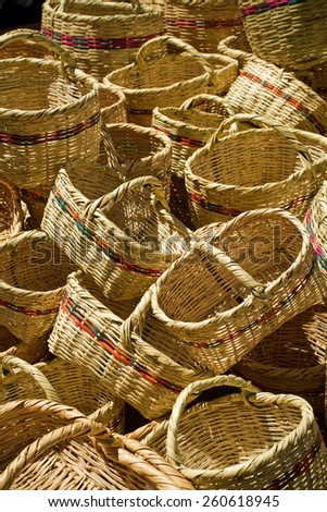 straw baskets in Saquisili street market in Cotopaxi province, Ecuador