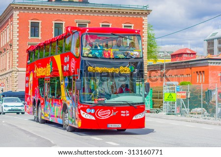 OSLO, NORWAY - 8 JULY, 2015: Double decker bus serving as city sightseeing tours for tourists.