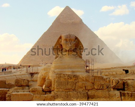 The Great Sphinx and the Pyramid of Khafre, Giza, Egypt