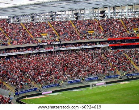 FRANKFURT AM MAIN, GERMANY - AUGUST 1: The Eintracht Frankfurt supporters at the Commerzbank Arena for the friendly game against Chelsea FC on August 1, 2010. Final score: 2-1 for the home team.
