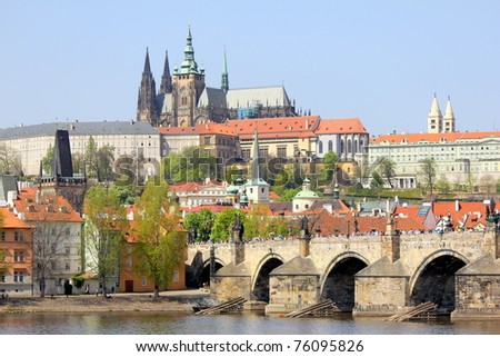 A view of the Prague Castle (Prazsky hrad) and the Charles Bridge (Karluv most). Here the Kings of Bohemia, Roman Emperors, presidents of Czechoslovakia and the Czech Republic have had their offices.