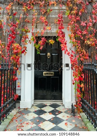 London: front door in a classic Victorian mansion.