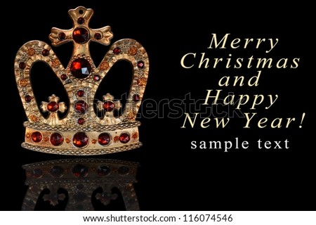 Vintage Christmas ornament - Golden Crown isolated on black