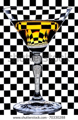 Martini glass at the checkered background.