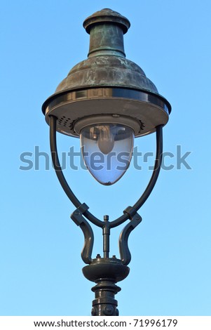 Old Fashioned Street Lamp Close Up View before Blue Sky