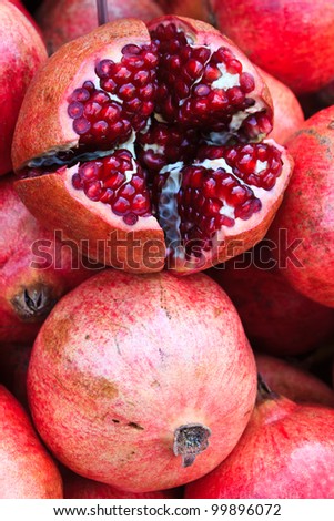 Close up of pomegranate on market stand