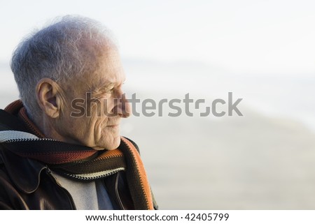 Profile of an Old Man Staring Out to The Ocean