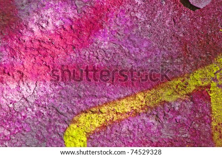 Vintage background / texture on a purple, pink and yellow wall with splashes of paint.